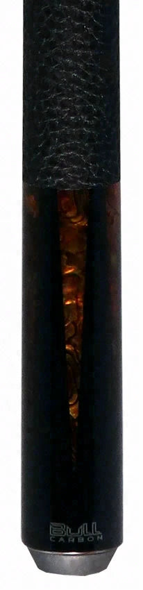 Bull Carbon Black with 6 Yellow Abalone Points Play Cue with Textured Leather Wrap