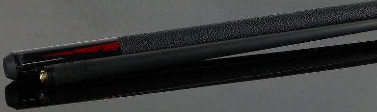 Bull Carbon Black with 6 Iridescent Red Points Play Cue with Textured Leather Wrap