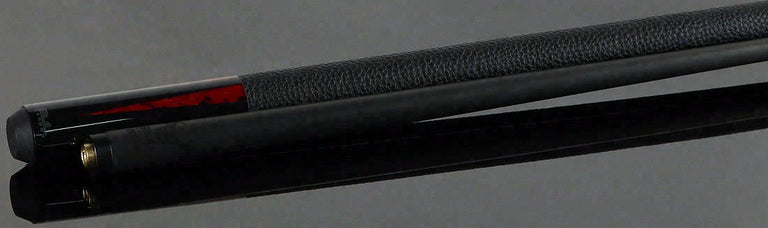 Bull Carbon Black with 6 Iridescent Red Points Play Cue with Textured Leather Wrap