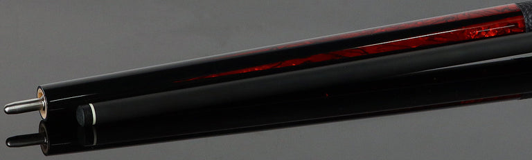 Bull Carbon Black with 6 Iridescent Red Points Play Cue with Textured Leather Wrap