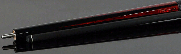 Bull Carbon Black with 6 Iridescent Red Points Play Cue with Textured Leather Wrap