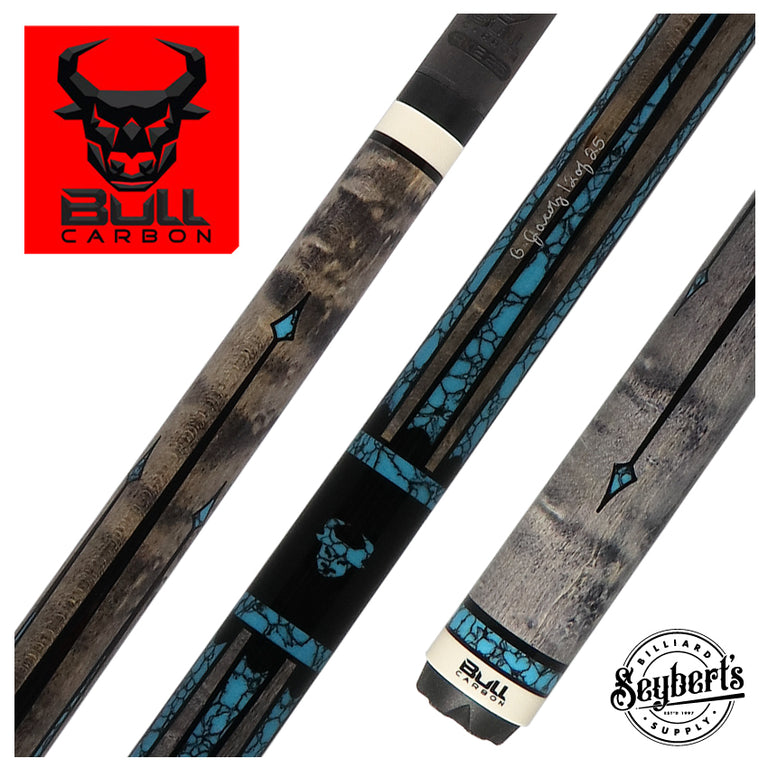 Bull Carbon By Jacoby Limited Edition Smoke Grey Blue Recon No Wrap Pool Cue with LD Carbon Fiber Shaft - BCUSA1N