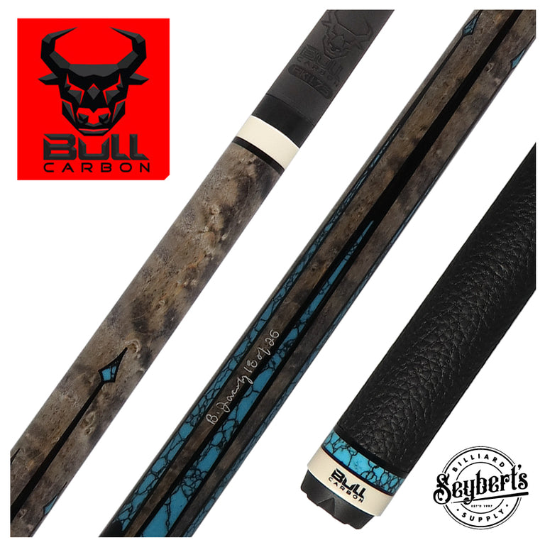 Bull Carbon By Jacoby Limited Edition Smoke Grey Blue Recon Pool Cue with Leather Wrap and LD Carbon Fiber Shaft - BCUSA1W