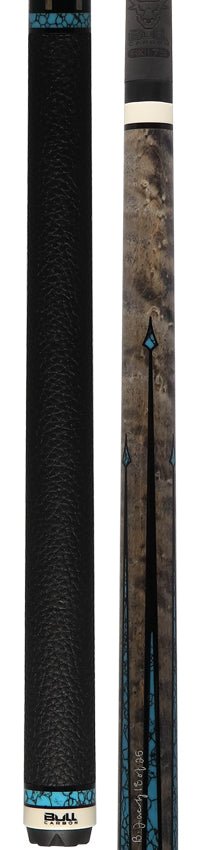 Bull Carbon By Jacoby Limited Edition Smoke Grey Blue Recon Pool Cue with Leather Wrap and LD Carbon Fiber Shaft - BCUSA1W