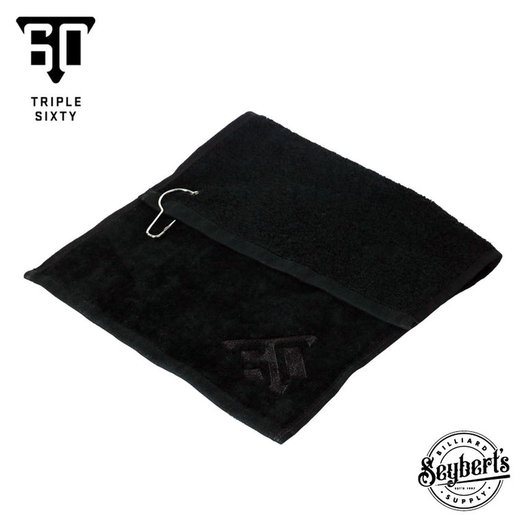 Triple 60 Embroidered Logo Black Terry Cloth Towel with Carabiner
