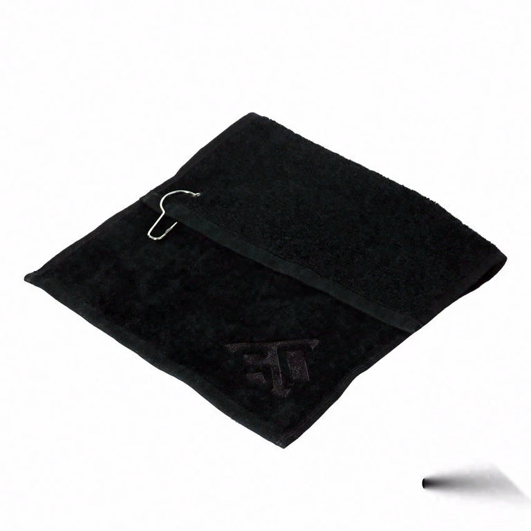 Triple 60 Embroidered Logo Black Terry Cloth Towel with Carabiner