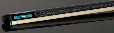 Pechauer Pro R Series Ebony-Stained Maple with Aqua Exotic Points and Sim. Ivory Inlays Pool Cue with Irish Linen Wrap