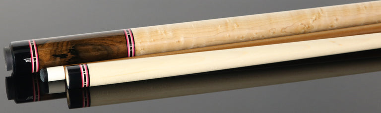 Jim Pierce Custom Cues -  Zircote Forearm with 6 Zircote Points and Birdseye Maple Wrap Section  - 1 Maple - 1 Keilwood  Shaft