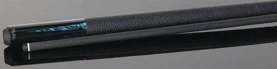 Bull Carbon Black with 6 Iridescent Blue Points Play Cue with Textured Leather Wrap