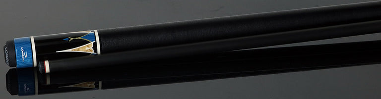 Longoni Galaxy Cyan Pool Cue with Linen Wrap and Luna Nera Shaft