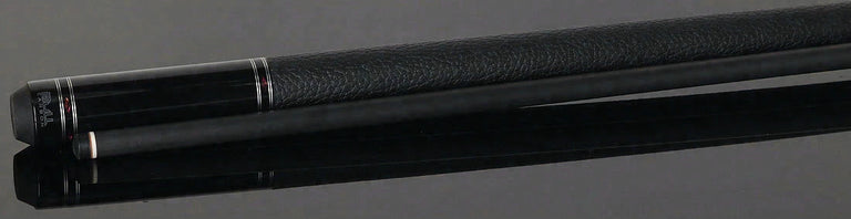 Bull Carbon Black with 6 Rosey Pink Abalone Points Play Cue with Textured Leather Wrap