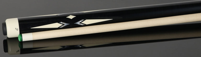 Pechauer JP T Series Ebony-Stained Maple with Sim Ebony Framed Pearl and Sim. Ivory Points No Wrap Pool Cue