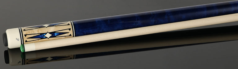 Pechauer JP T Series No-Stained Maple with Sim. Ebony Framed Blue Pearl Points No Wrap Pool Cue
