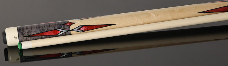 Pechauer JP Series JP18T Smoke-Stained Maple with Sim Ebony Framed Red Pearl Points No Wrap Pool Cue