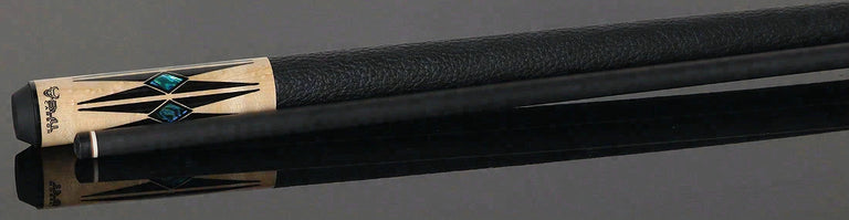 Bull Carbon Birdseye Maple with Black Points and Abalone Inlays Play Cue with Textured Leather Wrap