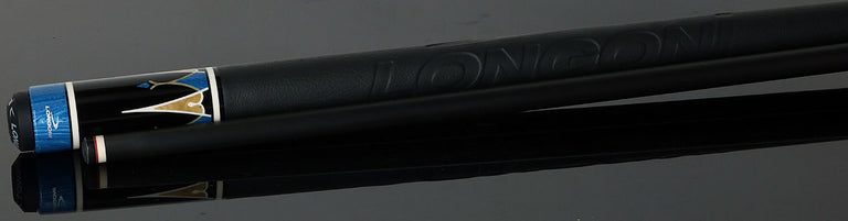Longoni Galaxy Cyan Pool Cue with Elk Leather Wrap and Luna Nera Shaft