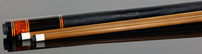 Jim Pierce Custom Cues - Gabon Ebony Forearm with 6 Mexican Cocobolo Points and Black Lizard Leather Wrap  - 2 Keilwood  Shafts