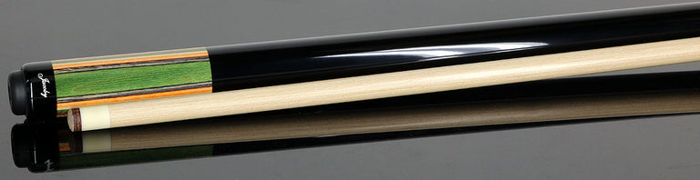 Jacoby Gray/Green/Natural/Orange Laminated Pool Cue with Ebony Wrap Section
