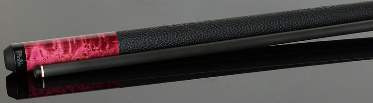 Bull Carbon Purple-Stained Birdseye Maple Play Cue with Textured Leather Wrap