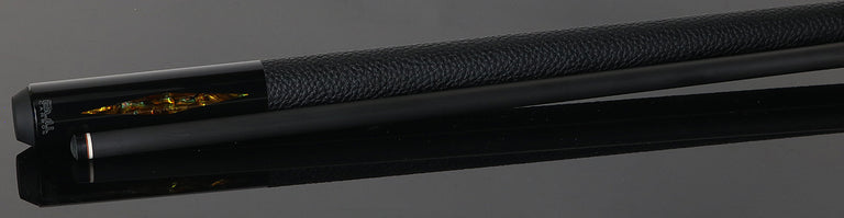 Bull Carbon Gold Stained Maple with Gold Genuine Shell Inlays Play Cue with Textured Leather Wrap