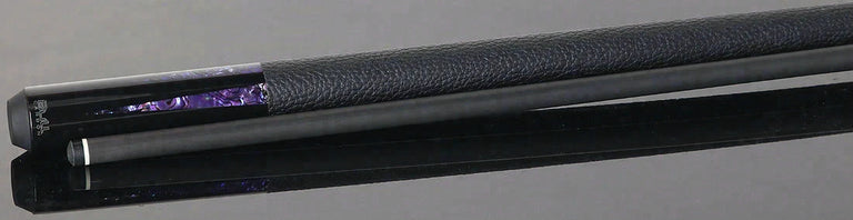 Bull Carbon Black with 6 Purple Abalone Points Play Cue with Textured Leather Wrap