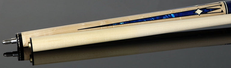 Pechauer JP T Series No-Stained Maple with Sim. Ebony Framed Blue Pearl Points No Wrap Pool Cue