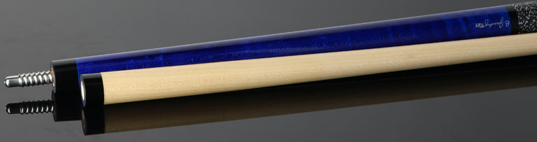 Jacoby Custom Blue Stained Maple with Black with White Linen Wrap Play Cue - 0824-78