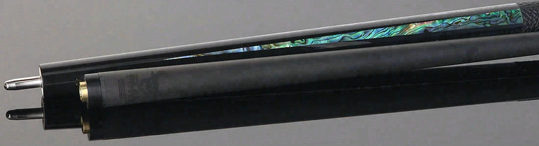 Bull Carbon Black with 6 Genuine Abalone Points Play Cue with Textured Leather Wrap
