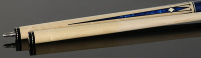 Pechauer JP T Series No-Stained Maple with Sim. Ebony Framed Blue Pearl Points No Wrap Pool Cue
