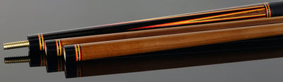 Jim Pierce Custom Cues - Gabon Ebony Forearm with 6 Mexican Cocobolo Points and Black Lizard Leather Wrap  - 2 Keilwood  Shafts
