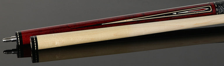 Pechauer JP T Series Wine-Stained Maple with Sim. Ebony Points and Red Pearl Inlays Pool Cue with Irish Linen Wrap