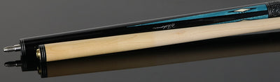 Pechauer Pro R Series Ebony-Stained Maple with Aqua Exotic Points and Sim. Ivory Inlays Pool Cue with Irish Linen Wrap