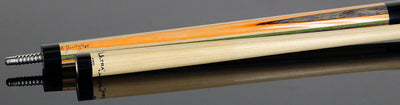 Jacoby Gray/Green/Natural/Orange Laminated Pool Cue with Ebony Wrap Section
