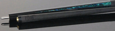 Bull Carbon Black with 6 Iridescent Blue Points Play Cue with Textured Leather Wrap