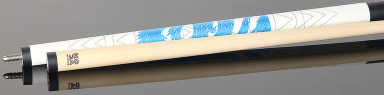 KODA Matte White with Blue Dragon Graphic Play Cue with Irish Linen Wrap