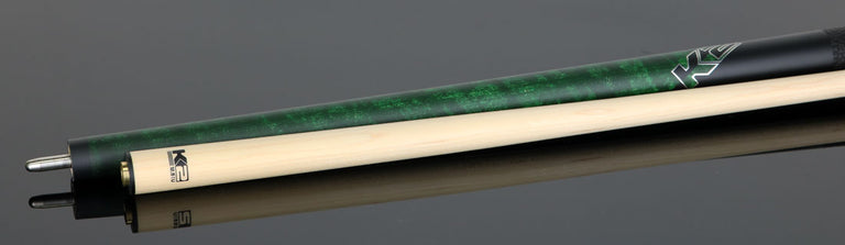 K2 Matte Green-Stained Maple Play Cue with Leather Wrap and 12.50mm LD Shaft - KLCGN