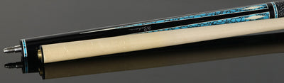 Pechauer Pro R Series Ebony-Stained Maple with Sim. Ivory Framed Turquoise Points Pool Cue with Irish Linen Wrap