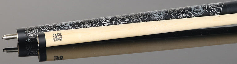 KODA Matte Black with Silver Rose Graphic Play Cue and Irish Linen Wrap
