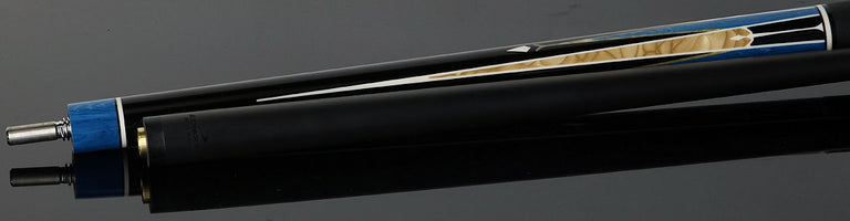 Longoni Galaxy Cyan Pool Cue with Elk Leather Wrap and Luna Nera Shaft