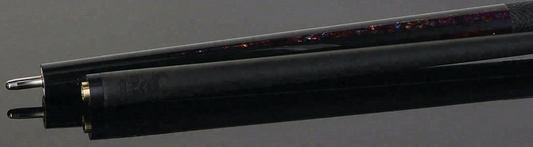 Bull Carbon Black with 6 Rosey Pink Abalone Points Play Cue with Textured Leather Wrap