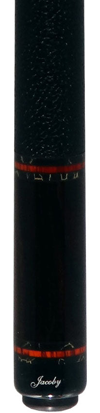 Jacoby Custom Cocobolo and Black/Gold Vein Points Pool Cue with Black Bull Hide Wrap and Jacoby Black Carbon Shaft
