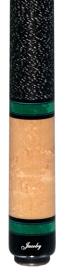 Jacoby Custom Birdseye Maple and Malachite Inlays Pool Cue with Irish Linen Wrap and Jacoby Black Carbon Shaft