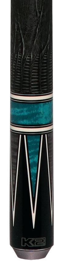 K2 Black/Grey/Teal 4 Point Graphic Pool Cue with 11.75mm LD Shaft