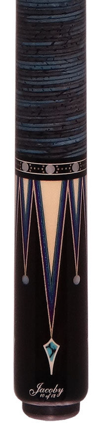 Jacoby Raven Blue Limited Cue With 12.75 Ultra Shaft and Blue/Black Stacked Leather Wrap