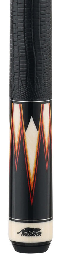 Predator Truesplice 16 Ebony Forearm with Red, Orange and Yellow Veneers Pool Cue with Lizard Wrap - Radial