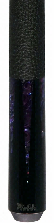 Bull Carbon Black with 6 Purple Abalone Points Play Cue with Textured Leather Wrap