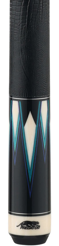 Predator Truesplice 16 Ebony Forearm with Blue and Teal Veneers Pool Cue with Lizard Wrap - Radial