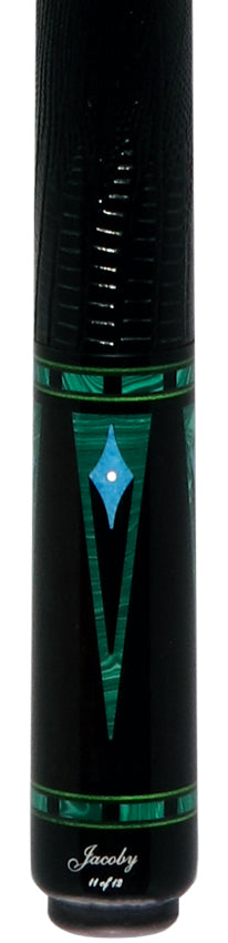 Jacoby Nova Ebony and Malachite Custom Pool Cue with 12.7mm Jacoby Black V4 Carbon Shaft and Ultra Pro Shaft