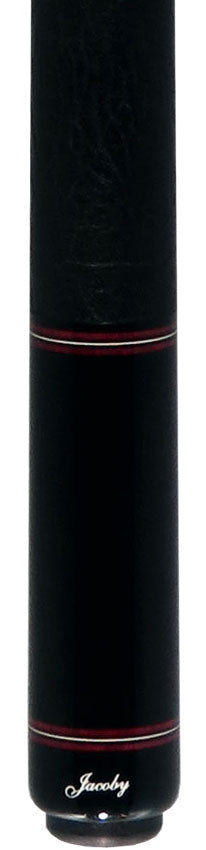 Jacoby Custom Birdseye Maple with Ebony and Purpleheart Points Pool Cue with Black Bull Hide Wrap and Jacoby Black Carbon Shaft