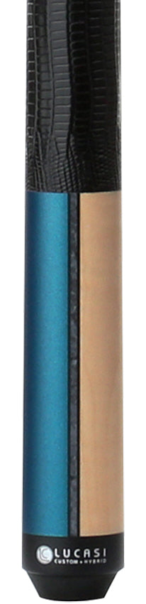 Lucasi Custom Duo Prussian Blue/Natural Super Birdseye Cue with Embossed Leather Wrap Pool Cue